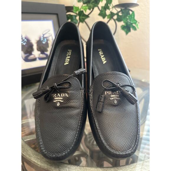 LUXURY PRADA DRIVER LOAFERS SLIPPERS SHOES 1DD036 BLACK EU38 US 8 Authentic - Picture 2 of 7
